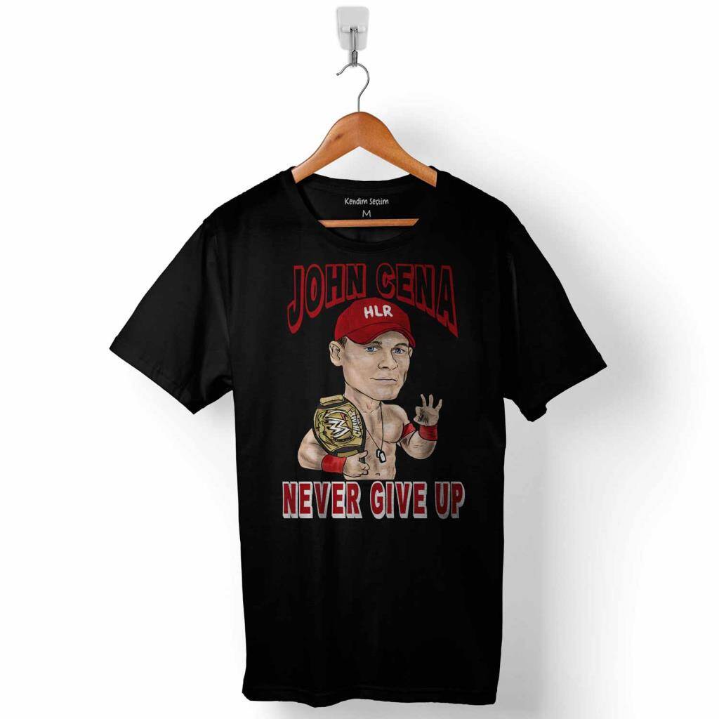 John Cena Karikatür Never Give Up Wwe Amerikan Güreşi Baskılı Tişört Unisex