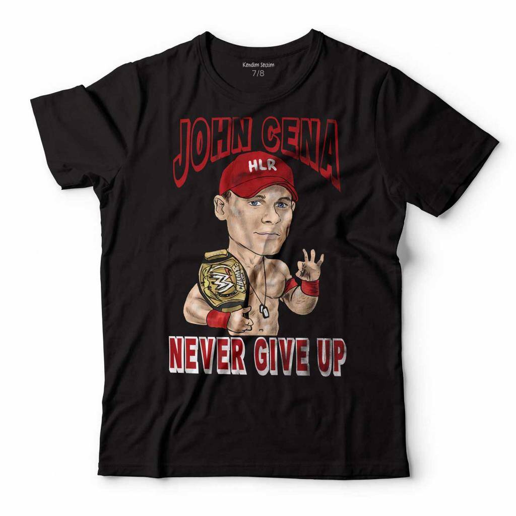 John Cena Karikatür Never Give Up WWE Amerikan Güreşi Çocuk Tişört Siyah