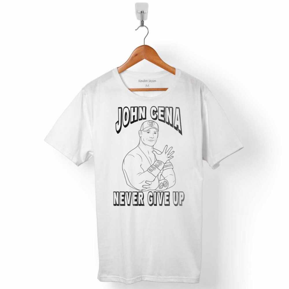 John Cena Portre Never Give Up WWE Amerikan Güreşi Erkek Tişört