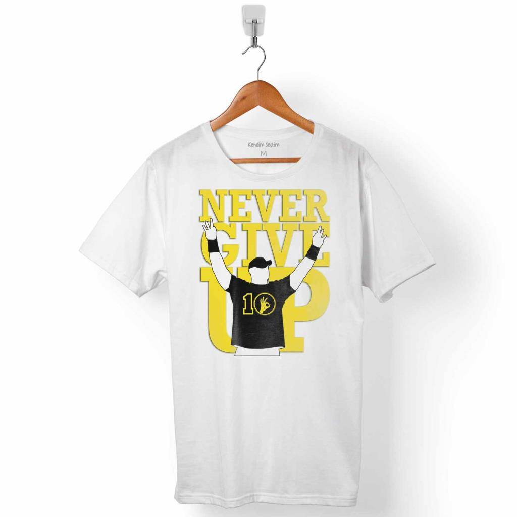 John Cena Never Give Up Logo WWE Amerikan Güreşi Erkek Tişört
