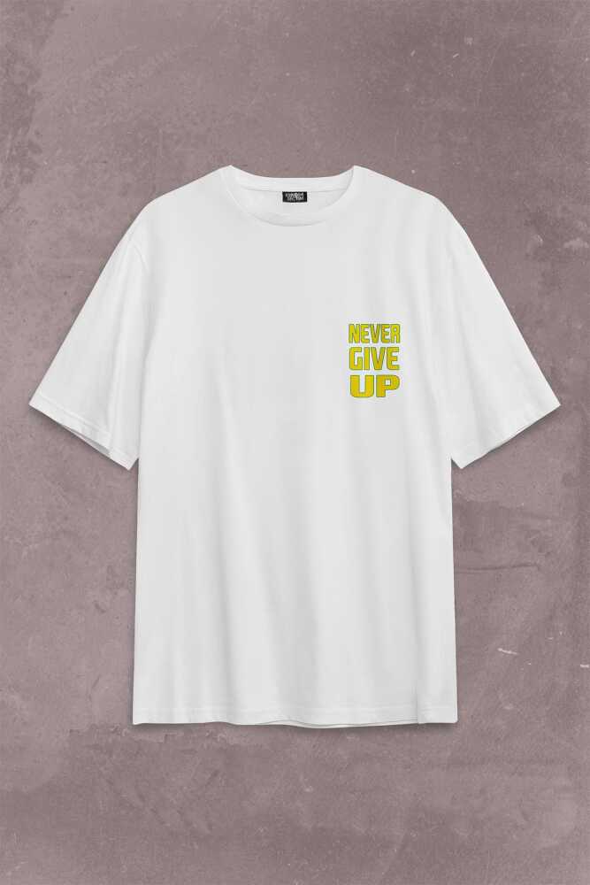 John Cena Wwe Logo Never Give Up Amerikan Güreşi Sırt Ön Baskılı Beyaz Oversize Tişört Unisex (1)