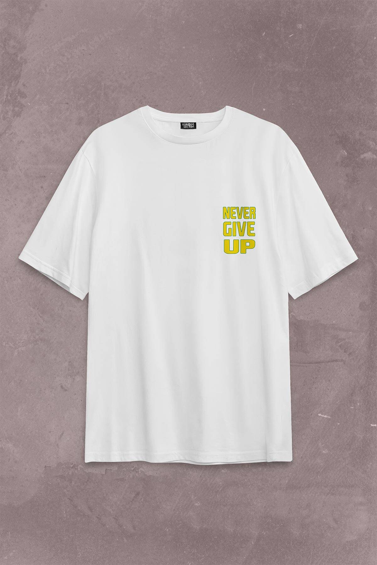 John Cena Wwe Logo Never Give Up Amerikan Güreşi Sırt Ön Baskılı Beyaz Oversize Tişört Unisex (1)