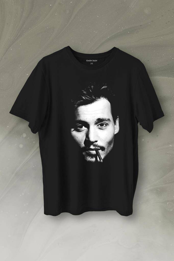 Johnny Depp Sigara Karayip Korsanları Siluet Baskılı Tişört Unisex