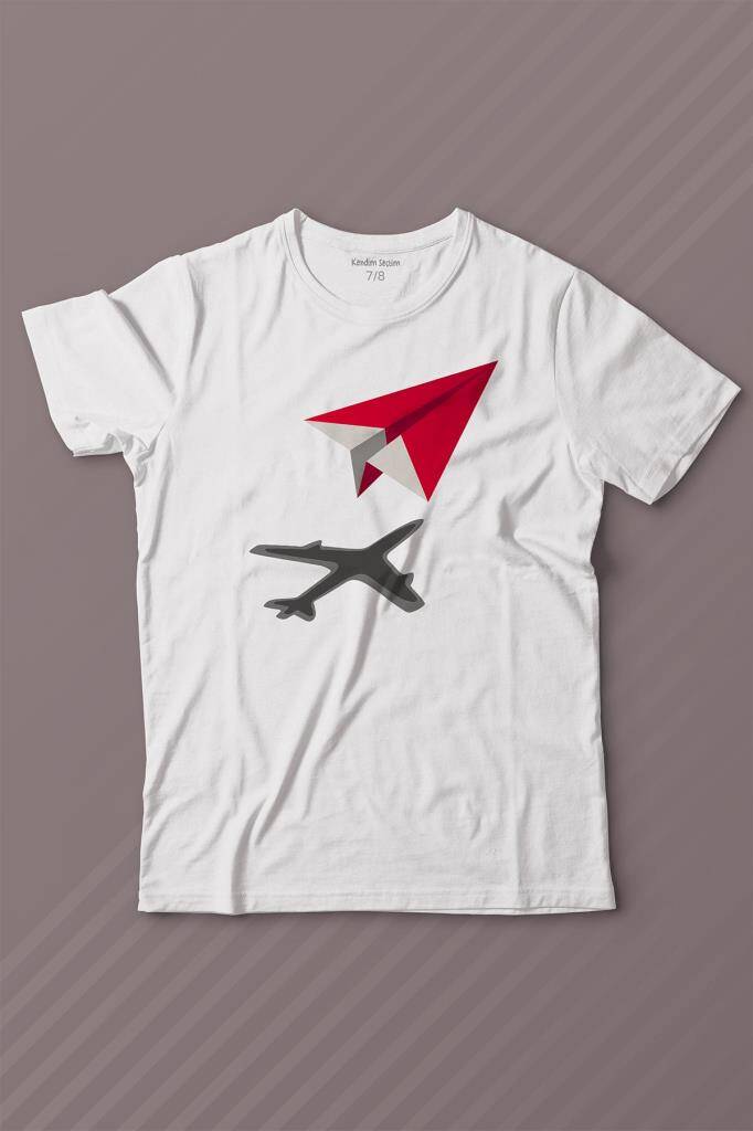 Kağıt Uçak Hayaller Hayatlar Fly Pilot Baskılı Çocuk Tişört Beyaz
