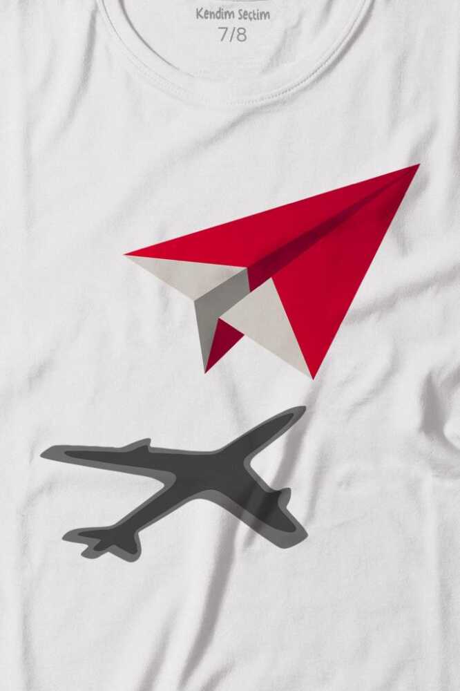 Kağıt Uçak Hayaller Hayatlar Fly Pilot Baskılı Çocuk Tişört Beyaz (1)