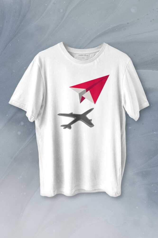 Kağıt Uçak Hayaller Hayatlar Fly Pilot Baskılı Beyaz Tişört Unisex