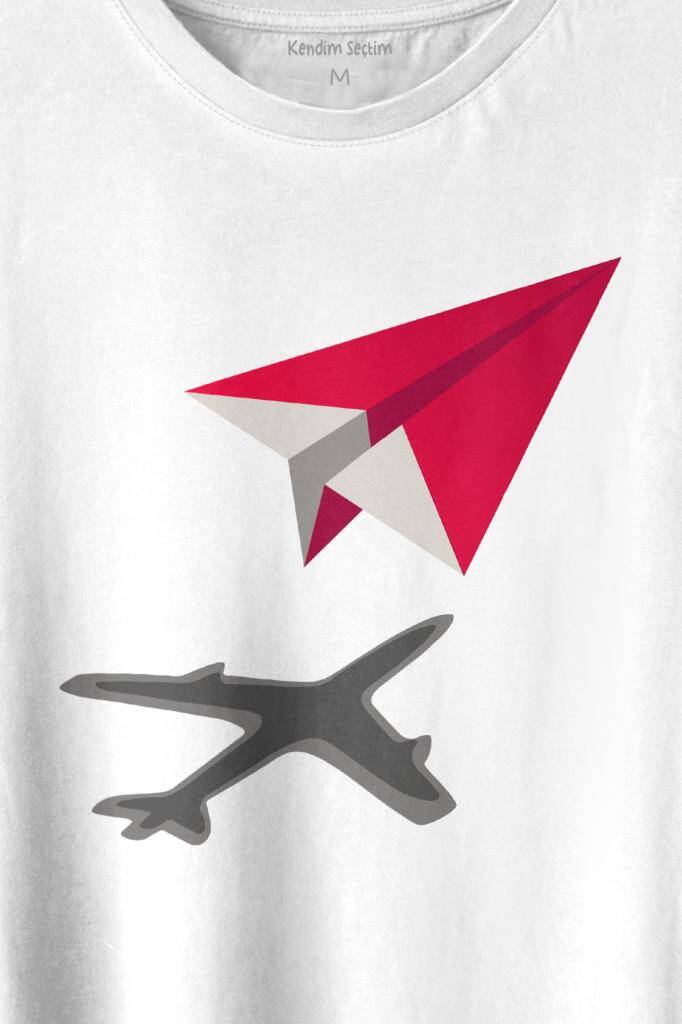 Kağıt Uçak Hayaller Hayatlar Fly Pilot Baskılı Beyaz Tişört Unisex (1)