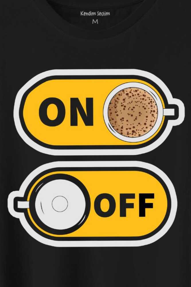 Kahve On Off Coffee Baskılı Siyah Tişört Unisex (1)
