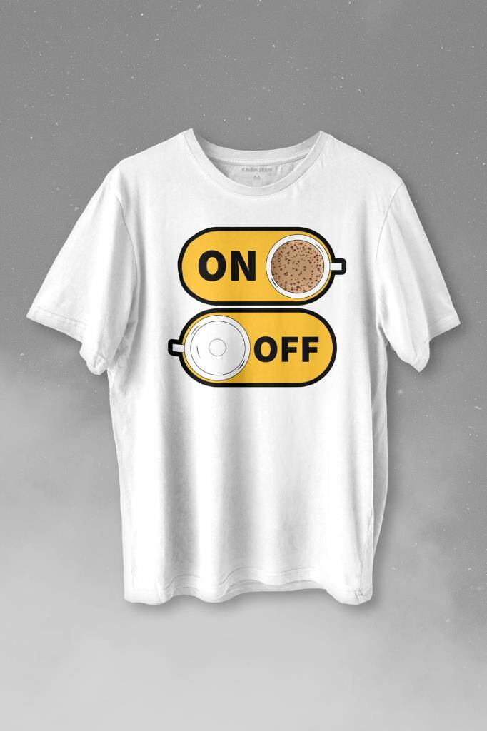 Kahve On Off Coffee Baskılı Beyaz Tişört Unisex