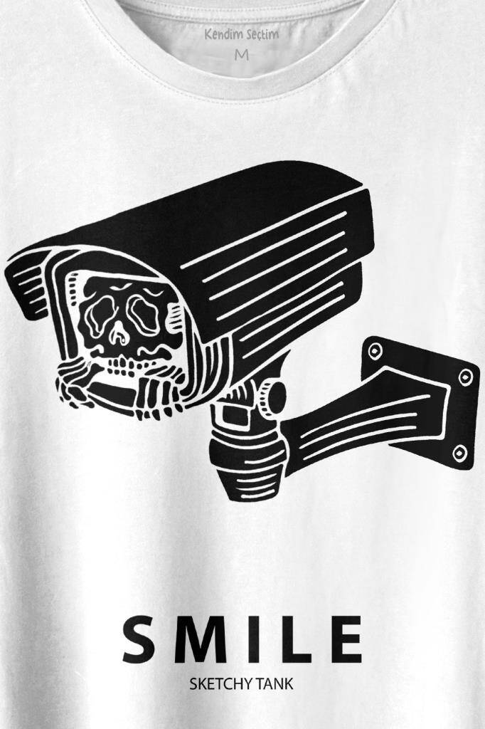 Kamera Smile Selfie Big Brother Baskılı Beyaz Tişört Unisex (1)