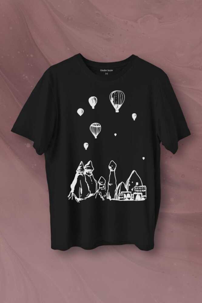 Peri Bacaları Cappadocia Kapadokya Nevşehir Baskılı Siyah Tişört Unisex