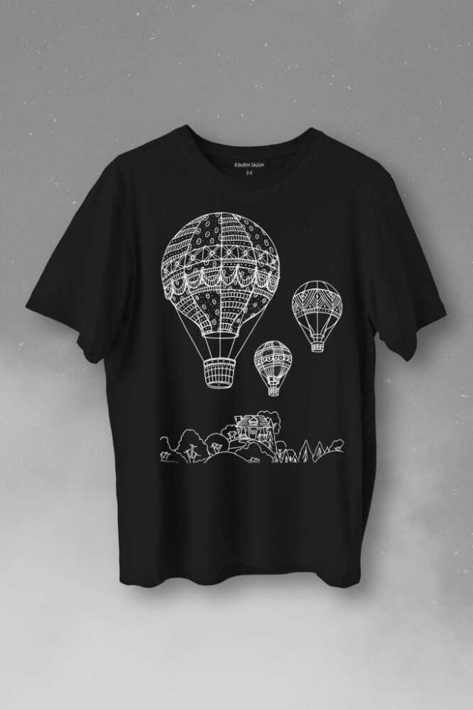 Kapadokya Nevşehir Peri Bacaları Cappadocia Baskılı Siyah Tişört Unisex