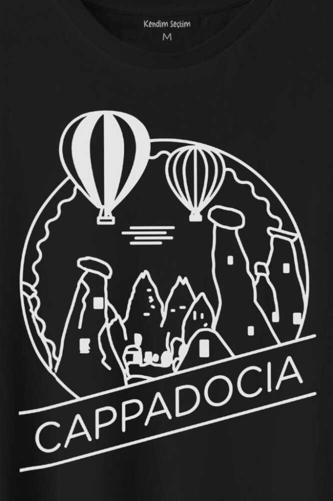 Cappadocia Kapadokya Nevşehir Peri Bacaları Baskılı Siyah Tişört Unisex (1)