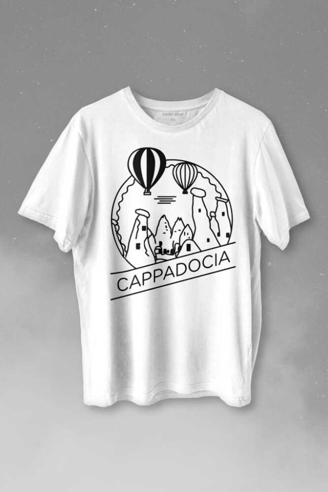 Cappadocia Kapadokya Nevşehir Peri Bacaları Baskılı Beyaz Tişört Unisex