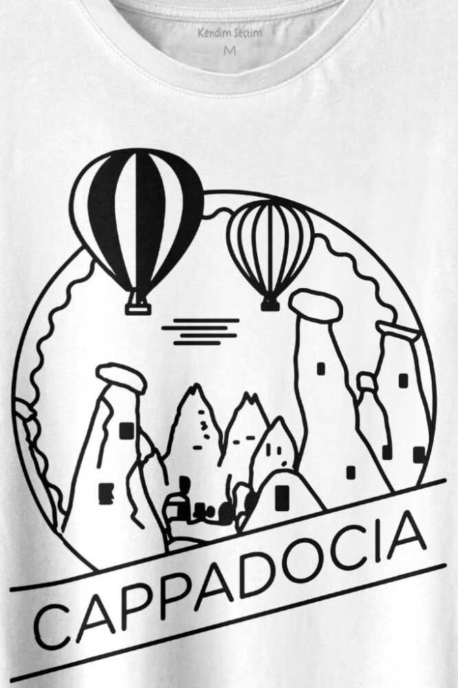 Cappadocia Kapadokya Nevşehir Peri Bacaları Baskılı Beyaz Tişört Unisex (1)