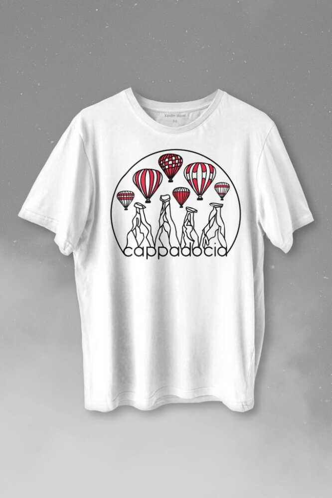 Kapadokya Cappadocia Nevşehir Peri Bacaları Baskılı Beyaz Tişört Unisex
