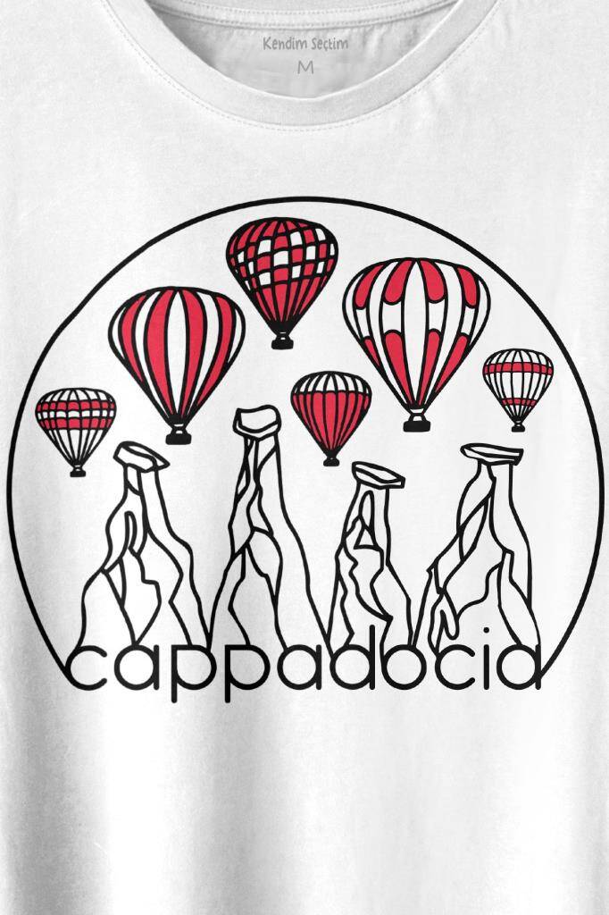 Kapadokya Cappadocia Nevşehir Peri Bacaları Baskılı Beyaz Tişört Unisex (1)