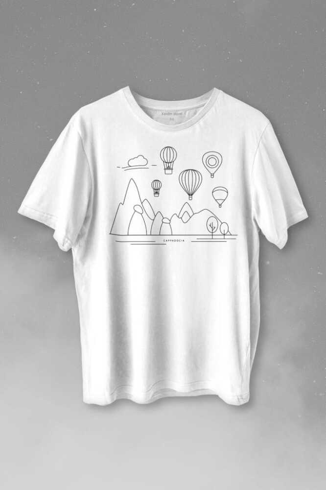 Peri Bacaları Kapadokya Nevşehir Cappadocia Baskılı Beyaz Tişört Unisex