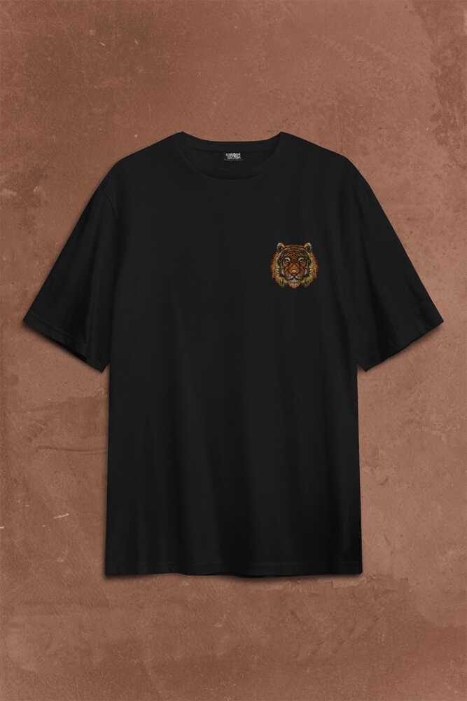 Kaplan Ay Dolunay Moon Tiger Sırt Ön Baskılı Oversize Tişört Unisex
