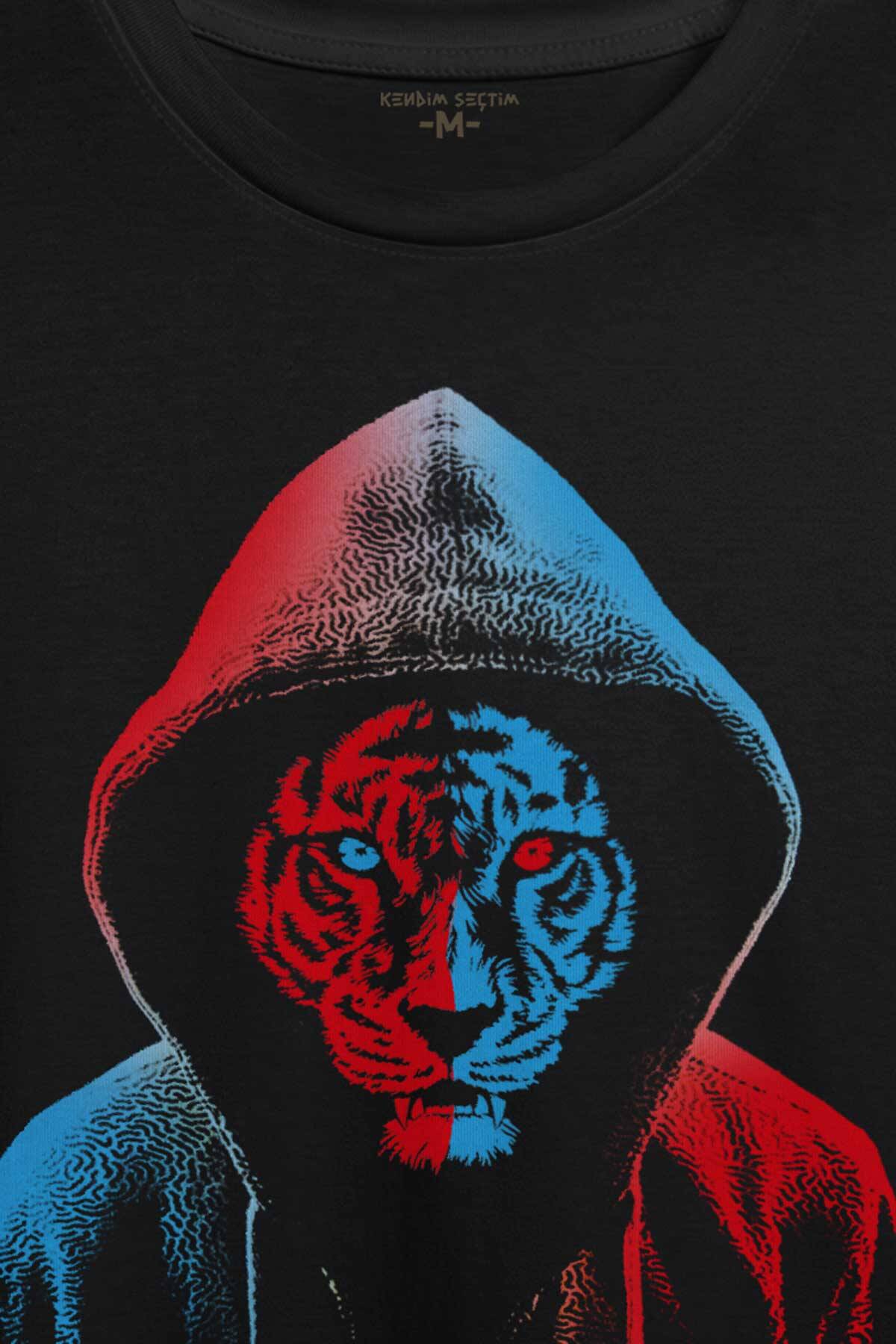 Kaplan Tiger Trabzon Kedisi Mavi Bordo Baskılı Tişört Unisex (1)
