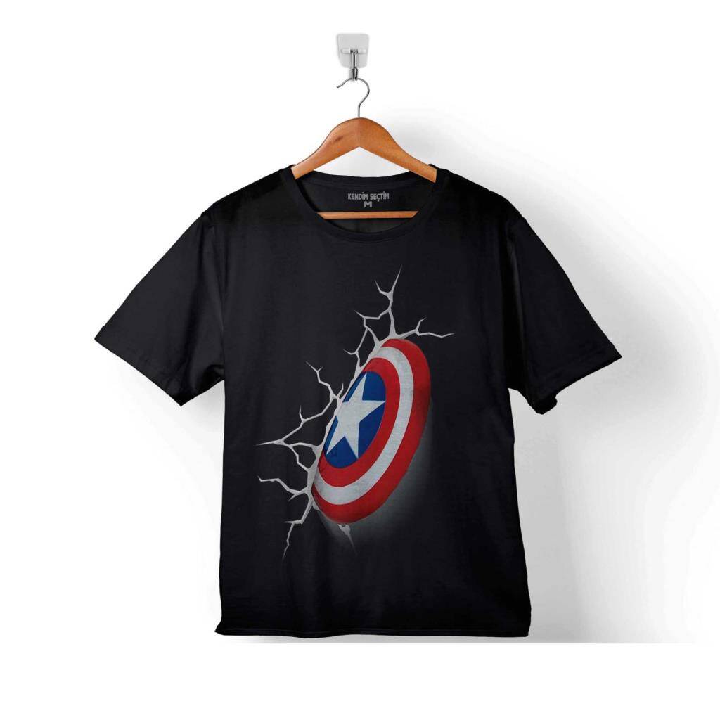 Kaptan Amerika Captain America 3D 3 Boyutlu Çocuk Tişört Siyah