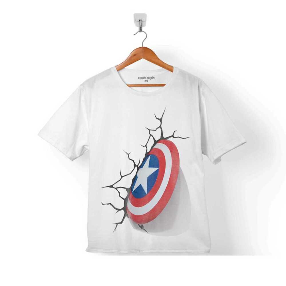Kaptan Amerika Captain America 3D 3 Boyutlu Çocuk Tişört Beyaz