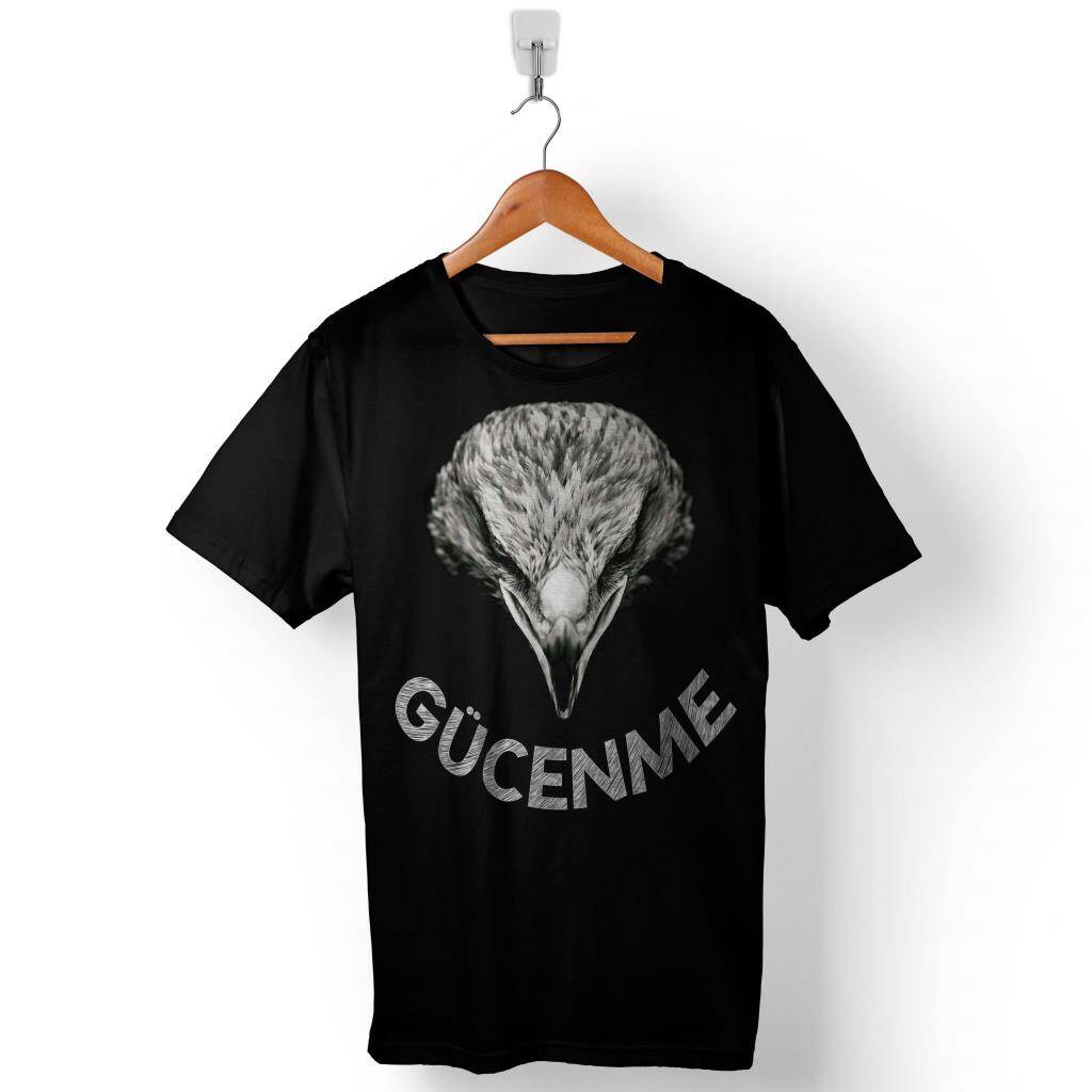 Gücenme Kara Kartal Baskılı Tişört Unisex