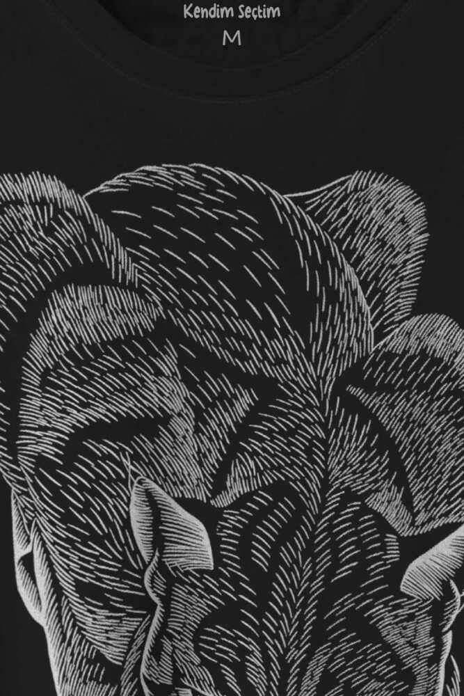 Kara Kedi Siluet Çizim Black Cat Bıyıklı Baskılı Siyah Tişört Unisex (1)