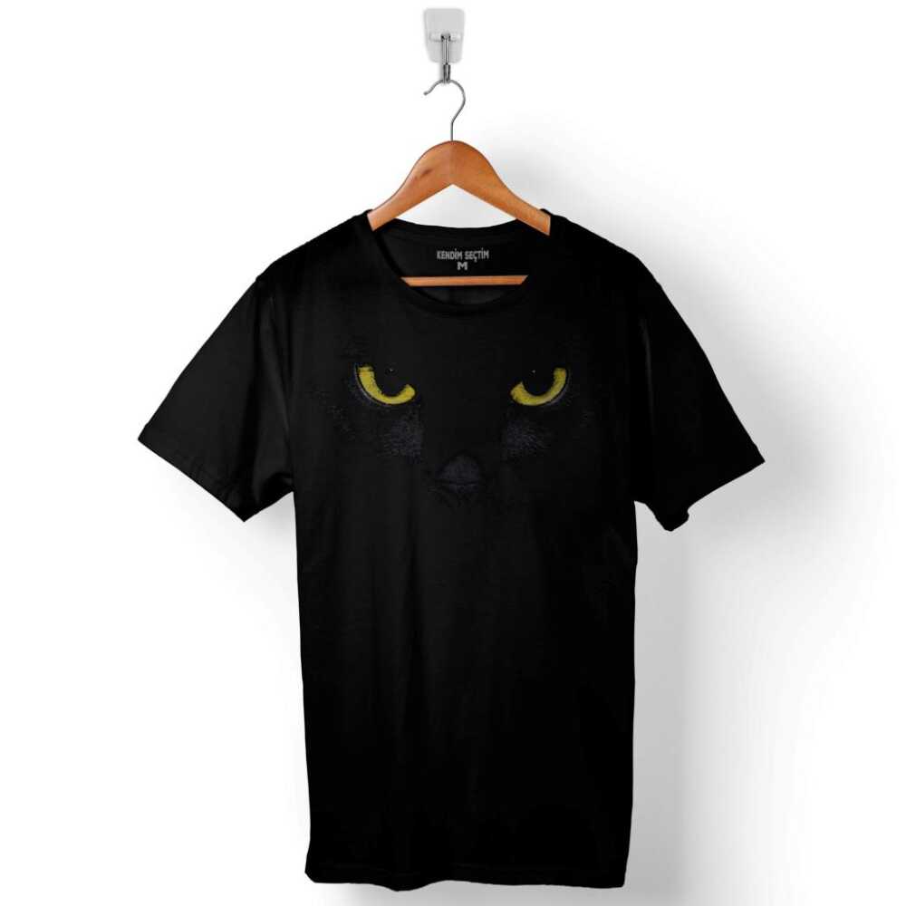 Black Cat Eye Kara Kedi Siluet Tasarım Göz Baskılı Tişört Unisex