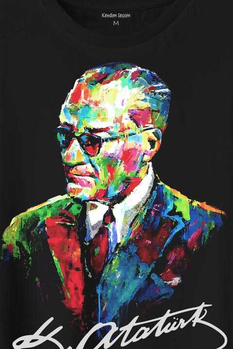Karizma Gözlüklü Gazi Mustafa Kemal Atatürk Portresi Baskılı Siyah Tişört Unisex (1)
