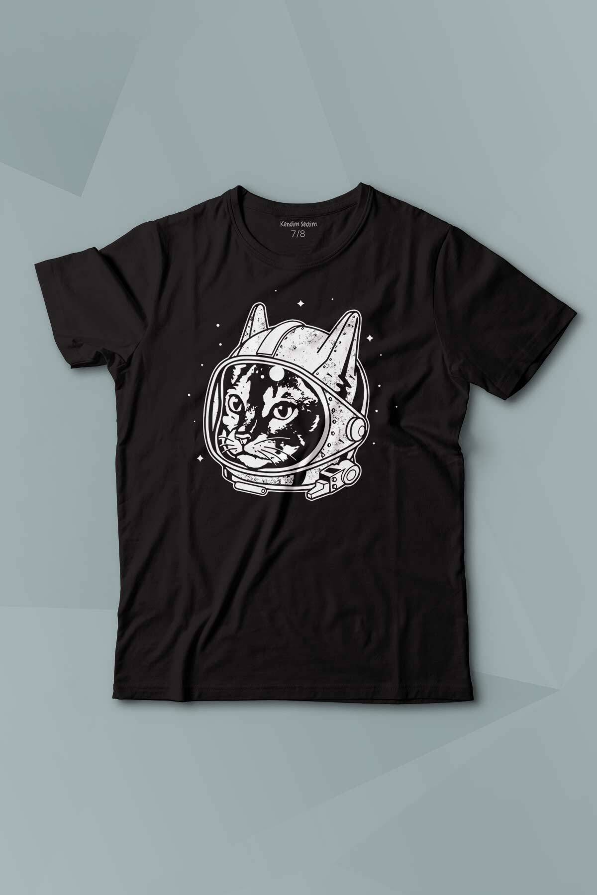Kedi Kozmonot Meow Astronot Cat NASA Uzay Baskılı Çocuk Tişört