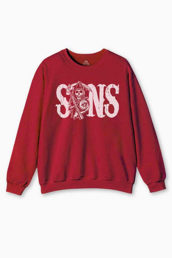 Kırmızı Sweatshirt Sons Of Anarchy Redwood Anarşi Motosiklet Motor Baskılı
