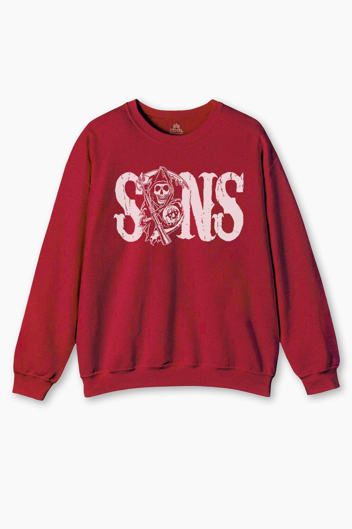 Kırmızı Sweatshirt Sons Of Anarchy Redwood Anarşi Motosiklet Motor Baskılı