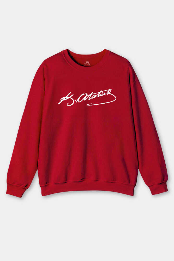 Kırmızı Sweat Mustafa Kemal Atatürk İmzası 29 Ekim 10 Kasım İmza Baskılı Sweatshirt