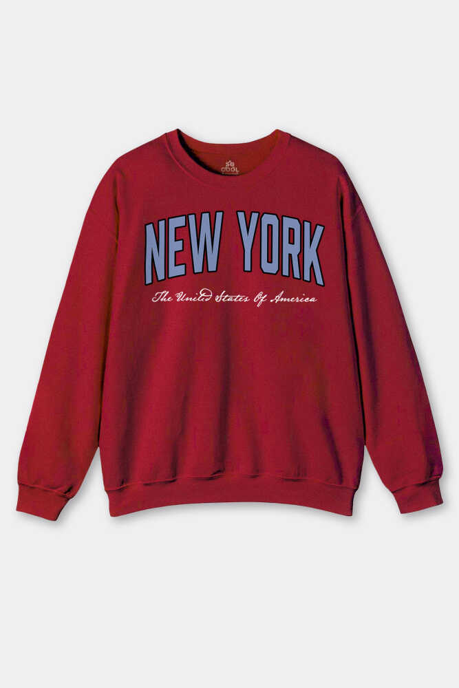 Kırmızı New York City America Şehir Yazı Baskılı Sweatshirt
