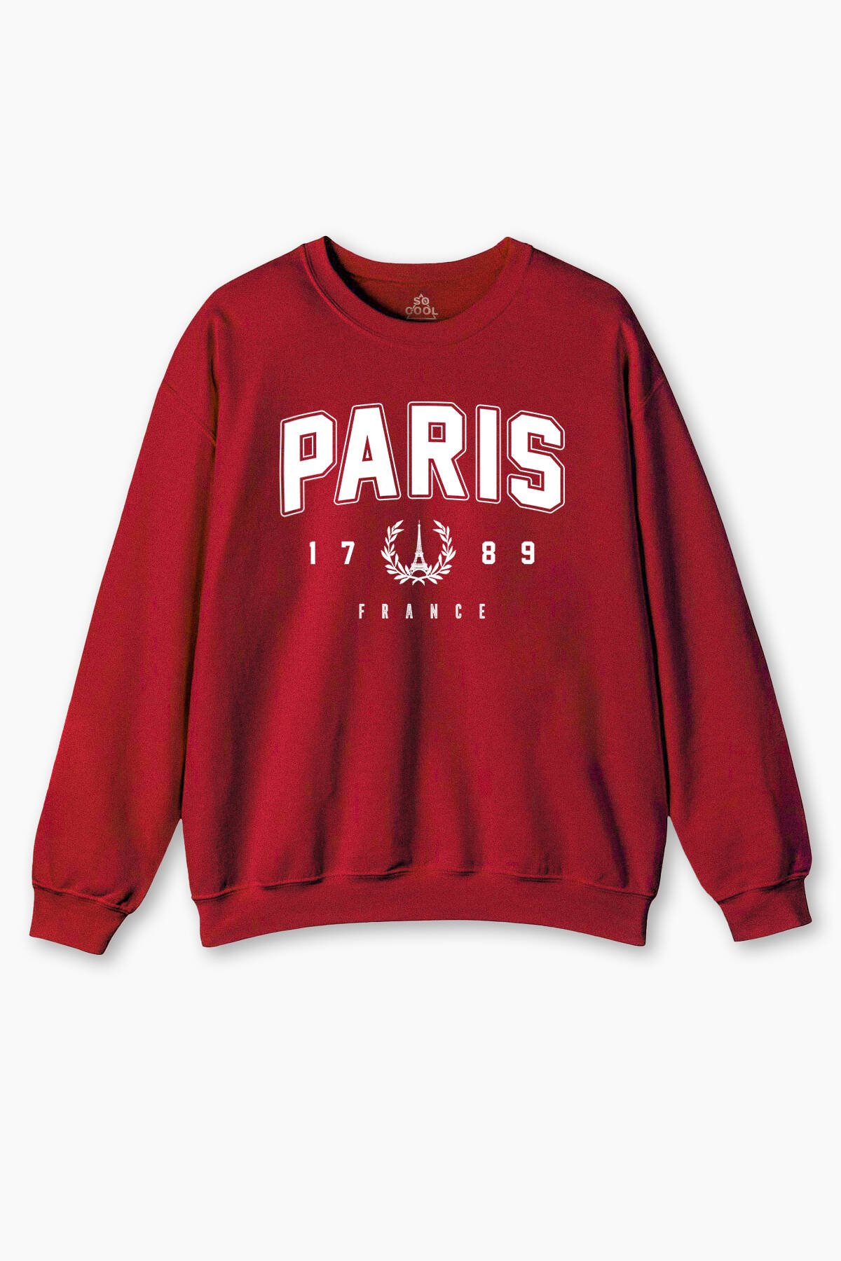 Kırmızı Paris France Fransa Şehir Yazı Baskılı Şardonlu Yumuşak Sweatshirt