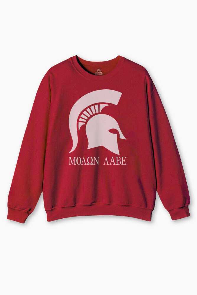 Kırmızı Molon Labe Spartan Kask Savaşçı Kışlık Erkek Sweatshirt