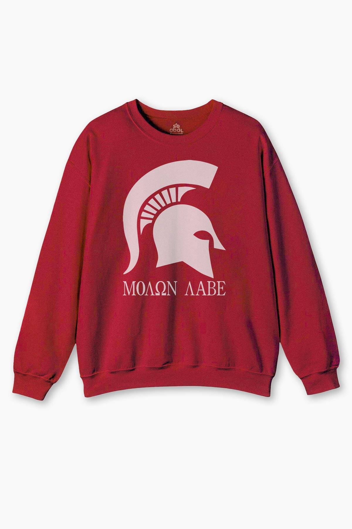 Kırmızı Molon Labe Spartan Kask Savaşçı Kışlık Erkek Sweatshirt