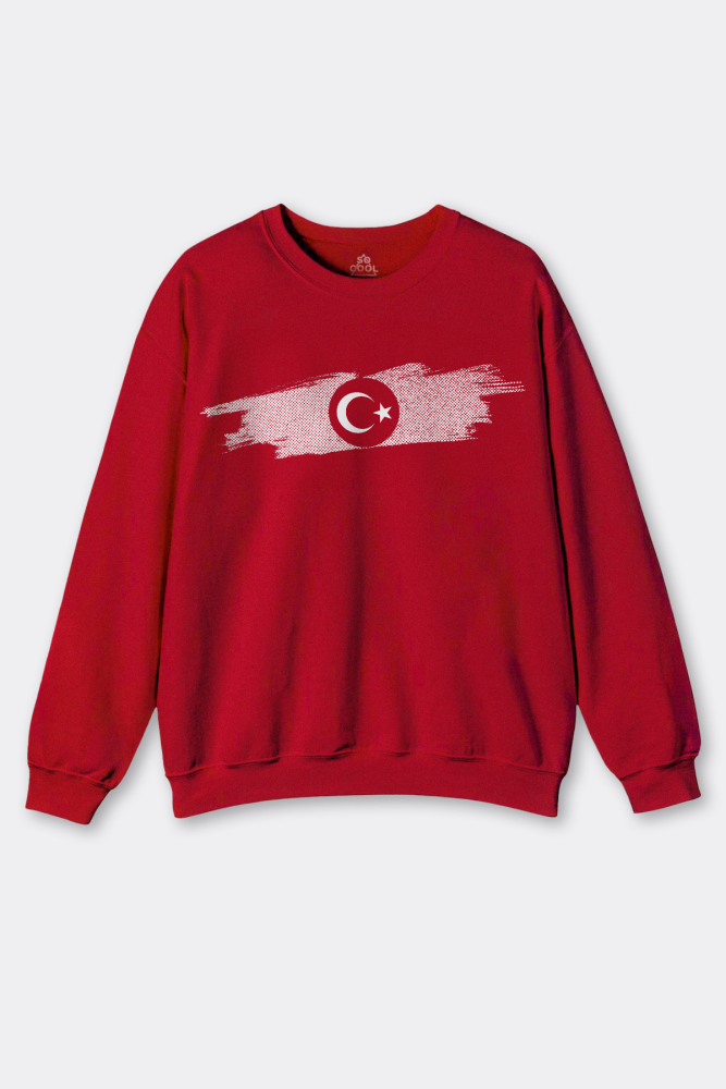 Kırmızı Sweatshirt Türkiye Bayrak Futbol Milli Takım Voleybol Basketbol Ay Yıldız Baskılı Sweat