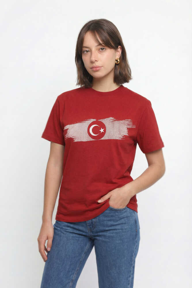Kırmızı Unisex T-shirt Türkiye Bayrak Futbol Voleybol Basketbol Nostalji Milli Takım Baskılı Tişört - 4