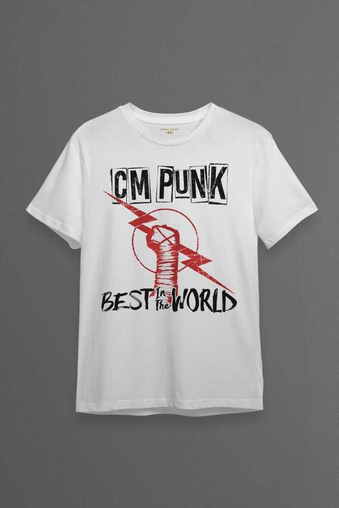 Kısa Kollu Best In The World CM Punk Karma Dövüş Gym Spor Beyaz Baskılı Tişört