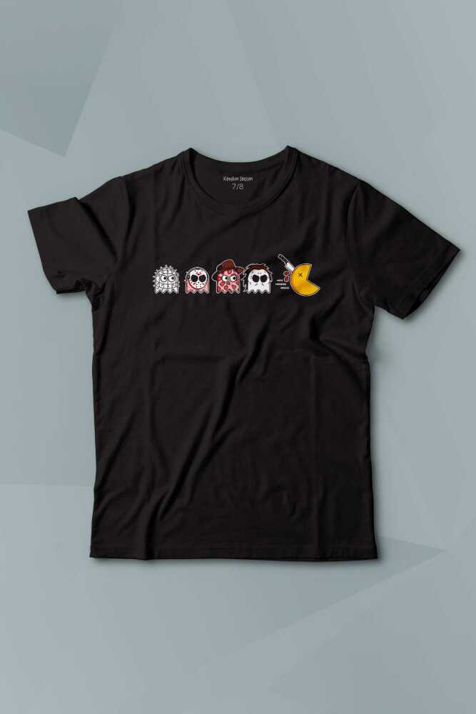 Kısa Kollu Çocuk Tişört Among Us Pacman Hallowen Korku Film Oyun  Siyah Baskılı T-shirt