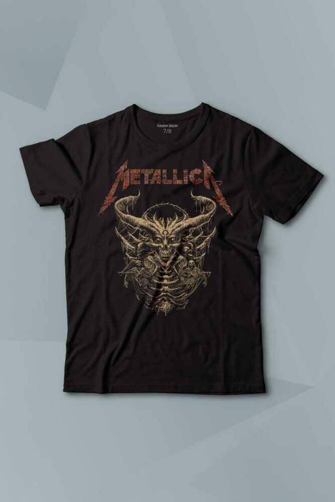 Metallica Sargı Canavar Skull Vintage Korku Siyah Baskılı Kısa Kollu Çocuk Tişört - 1