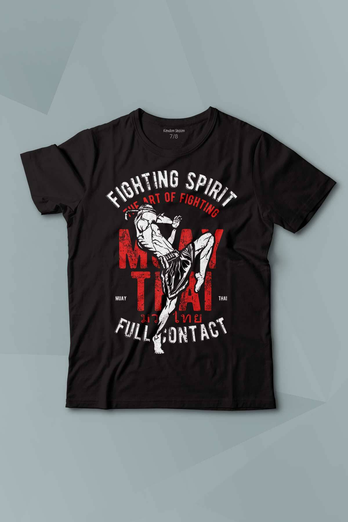 Kısa Kollu Çocuk Tişört Muay Thai Fight The Art Of Fighting Dövüş Siyah Baskılı