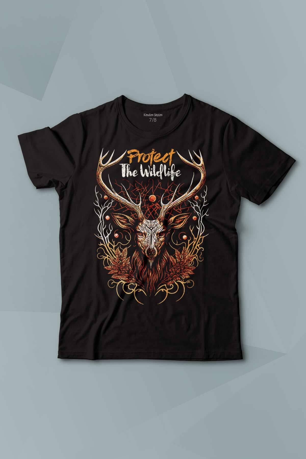 Kısa Kollu Çocuk Tişört Protect The Wildlife The Deer Nature Outdoor Doğa Geyik
