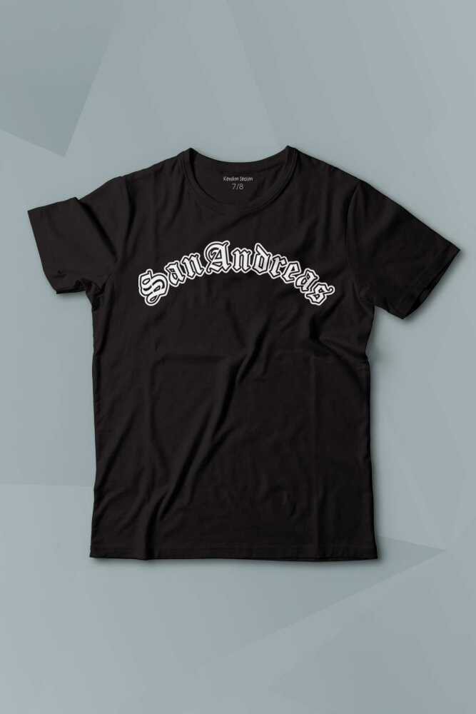 Kısa Kollu Çocuk Tişört San Andreas Tipografi  Siyah Baskılı T-Shirt