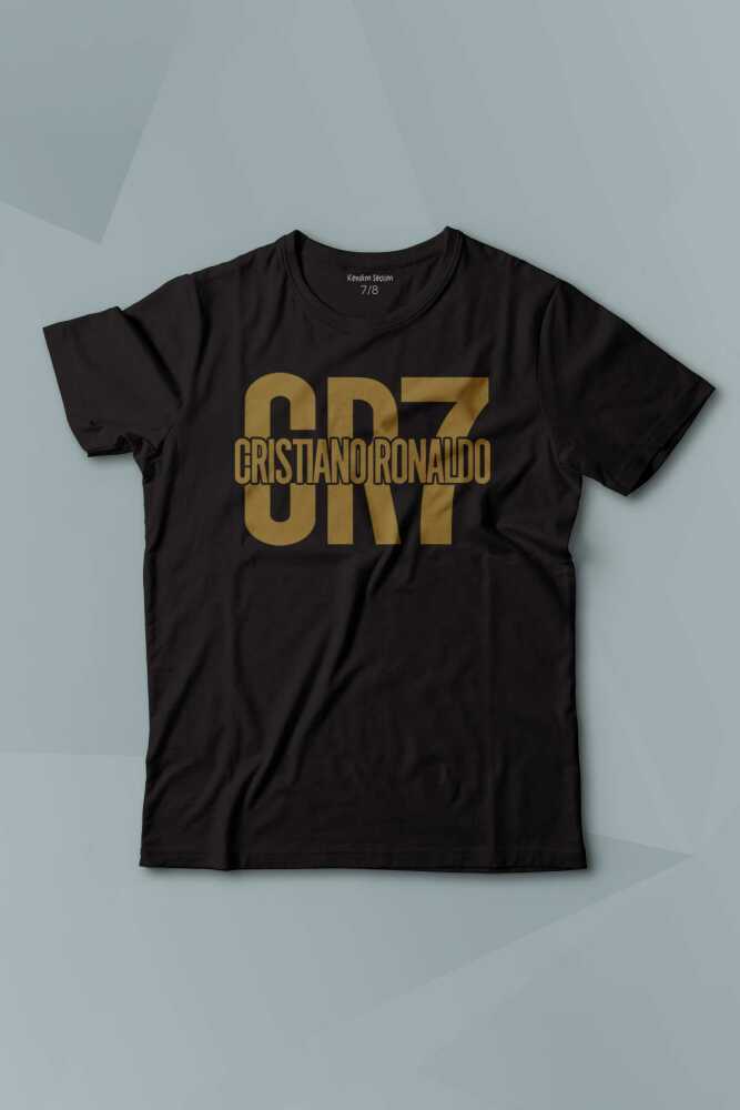 Kısa Kollu Siyah Çocuk T-shirt Cristiano Ronaldo Best Footballer Baskılı Çocuk Tişört