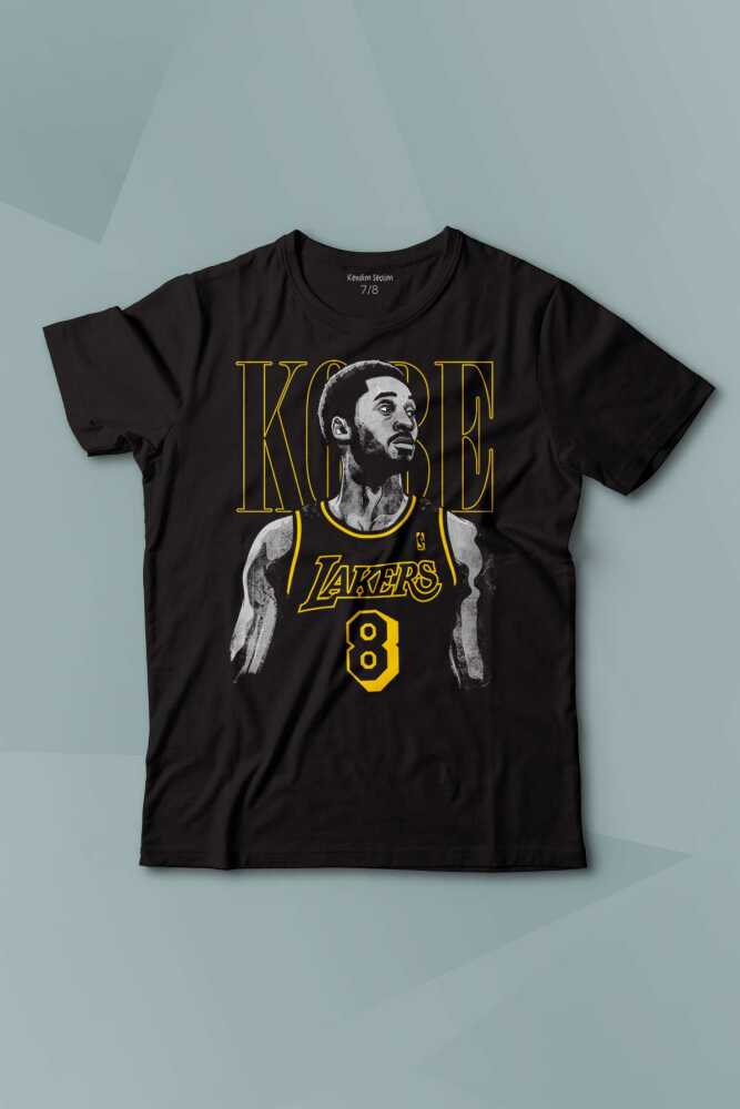 Kısa Kollu Siyah Çocuk T-shirt Kobe Bryant No 8 Basketball Baskılı Çocuk Tişört Kısa Kollu