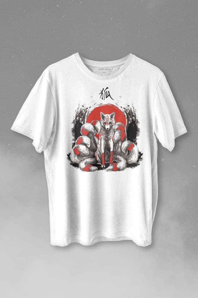 Kitsune Japon Tilkisi Japanese Baskılı Beyaz Tişört Unisex