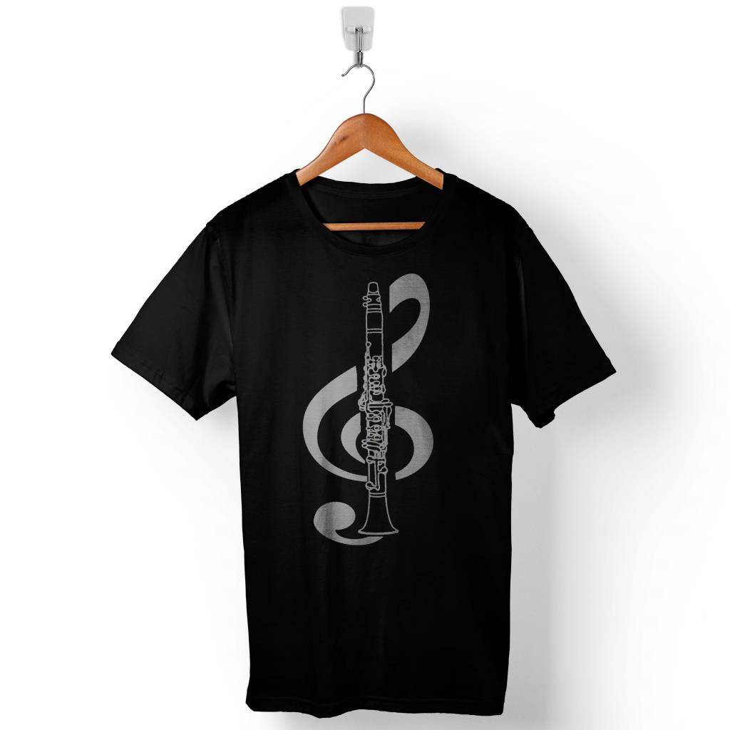 Klarnet Müzik Sol Anahtarı Music Logo Tasarım Baskılı Tişört Unisex - 1